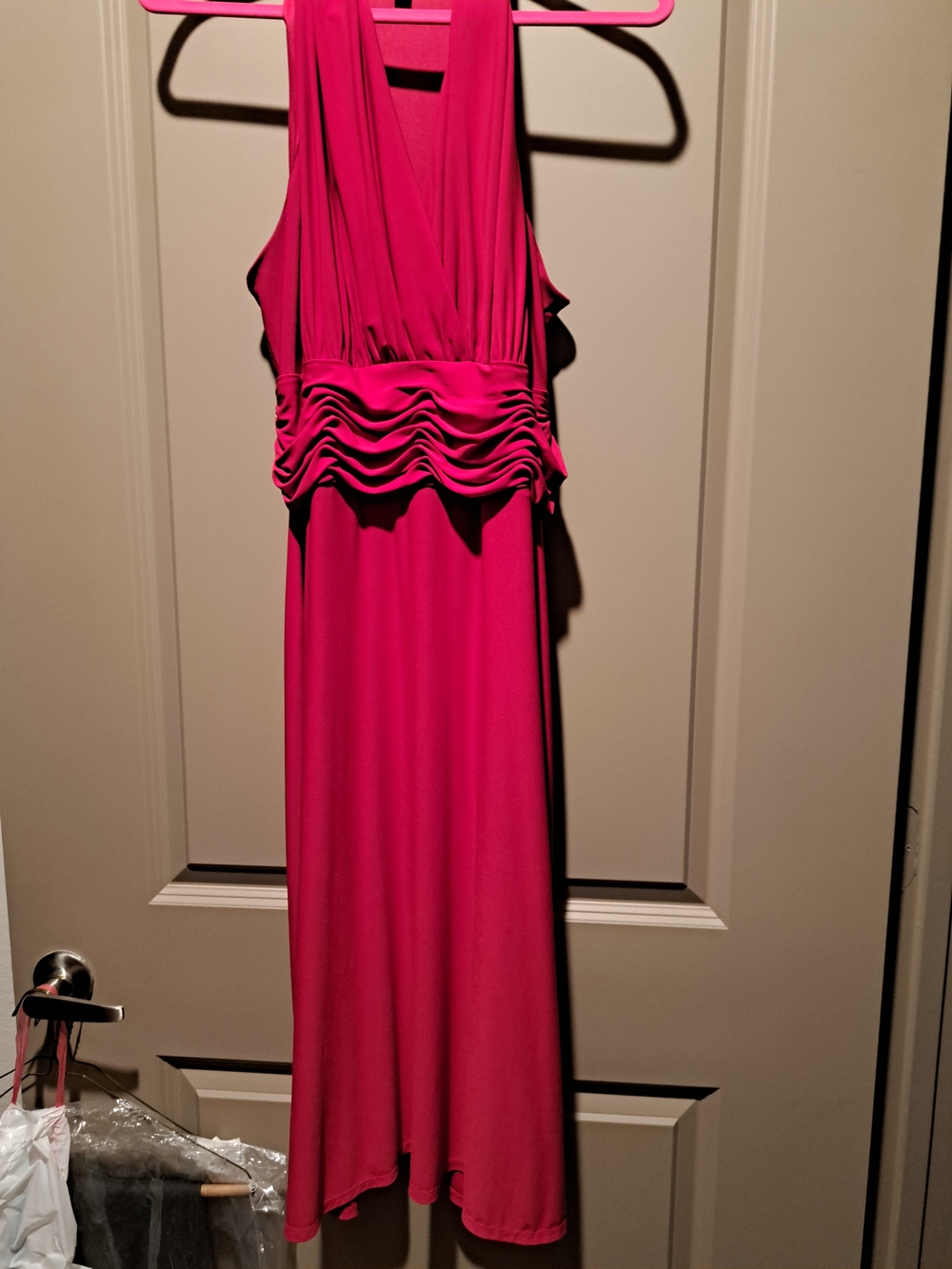Evan Picone Red Ruched-Waist Midi Dress